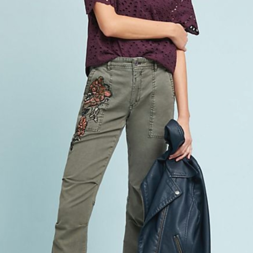 Anthropologie Floral Beaded Pants - Size 26